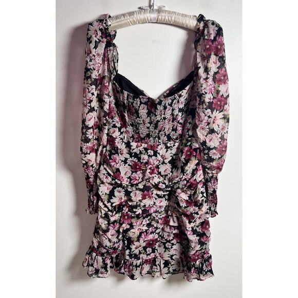 ASTR The Label Dress Large Keira Pink Floral Print Ruched Smocked Mini Dress - Picture 5 of 16
